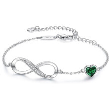 Pulseira com pingente de coração infinito e pedra de nascimento em prata de lei 925, ajustável – Compatível com Pandora, ideal para o Dia das