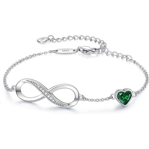 Infinity Heart Birthstone Charm Armband 925 Sterling Silver