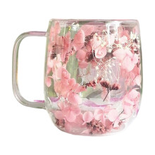 225 ml dobbeltvægget glaskrus med hank, isoleret til varme/kolde drikke, unikt tilfældigt blomstermønster, perfekt gave til hende/ham, hjem og