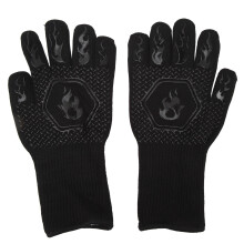 Guantes resistentes al calor para barbacoa, manoplas ignífugas para horno y parrilla, ideales para asar, hornear y cocinar, color negro.