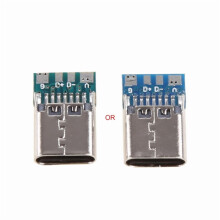 2 Conectores Micro USB Tipo-C de 16 Pinos com Solda Fêmea para Transmissão de Dados e Carregamento, Blindagem Vertical de 180 USB