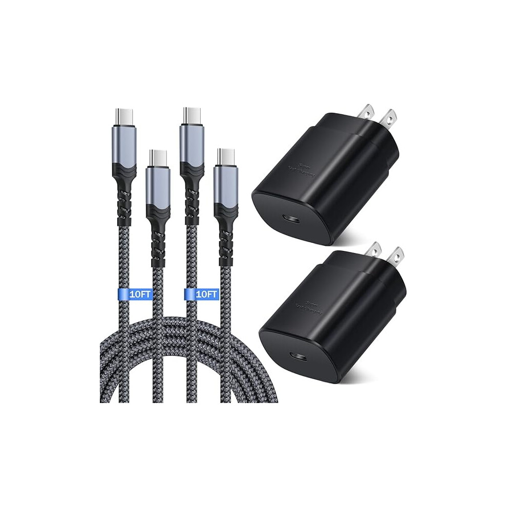 25W Usb-C Wall Charger With 10Ft Cable, Compatible With Samsung Galaxy S24/S25 Ultra/S23/S22/S20 Fe/Note 20 – Black 9485826474098
