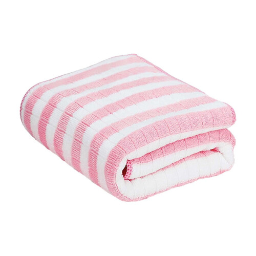 Torchon de cuisine rayé à rayures, absorbant et résistant, avec ourlet replié, rose