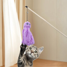 Precioso juguete para gatos: Pulpo peludo con forma de pez, con cascabel y peluche – Varita interactiva duradera para golpear, perseguir y jugar