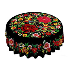 Mexikanische Tischdecke mit Blumenmuster für rechteckige und runde Tische mit gewelltem Rand und farbenfrohem, volkstümlichem Muster.