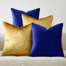 Housses de coussin en velours doré et bleu 45 x 45 cm (lot de 4)