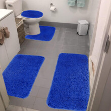 Ensemble de 4 tapis de bain, tapis de bain uni et tapis de toilette en forme de U, doux et absorbant, antidérapant, épais, lavable en machine (bleu)