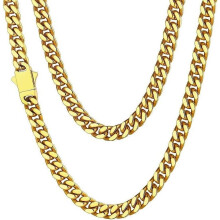 Herenketting van roestvrij staal met Cubaanse schakels, zwart/18-karaats verguld, 5-14 mm breed, 45-75 cm lang, bestand tegen verkleuring, inclusief