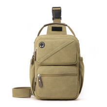 Lærredsslyngetaske, crossbody-rygsæk med flere lommer, khaki (Khaki)