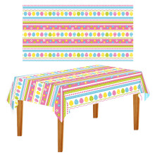 Påskeduk i plast, rektangulært engangsstoff, vanntett, fargerikt påskeeggdesign, 283 x 142 cm, til spisebord og vårferie (1 stk)
