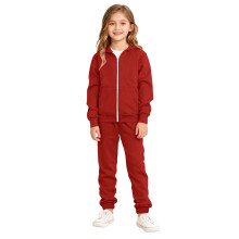 Girls Sweatsuit Set, Hooded Zip-Up Pullover + Jogger Pants, Casual Athletic Outfit for Fall/Winter, Red Z02, 4-5 Years