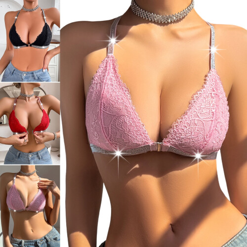 Sutiã feminino triangular sem costura com renda floral e decote profundo. 1