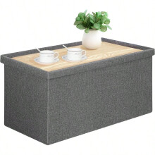 Folding Storage Ottoman Bench Grey 30 inch