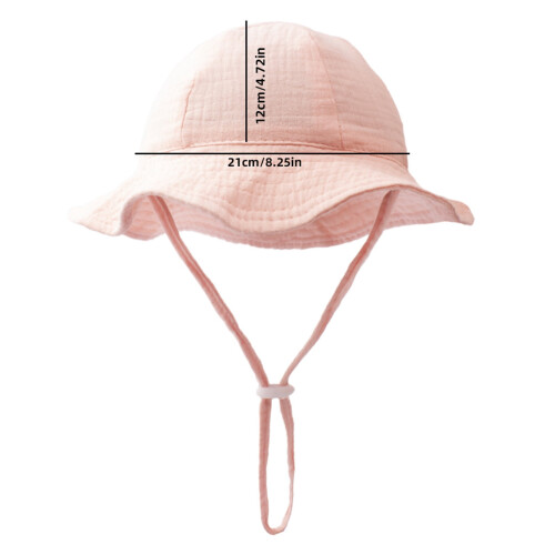 Baby Solid Gauze Bucket Hat Breathable Fabric Adjustable Strap Summer Sun Hat,Beige 2
