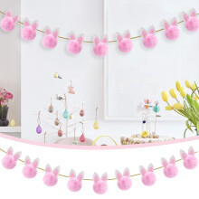 Ghirlandă drăguță de pluș cu iepurași pentru decor de Paște și primăvară – Banner din material textil cu urechi pentru brad, perete,