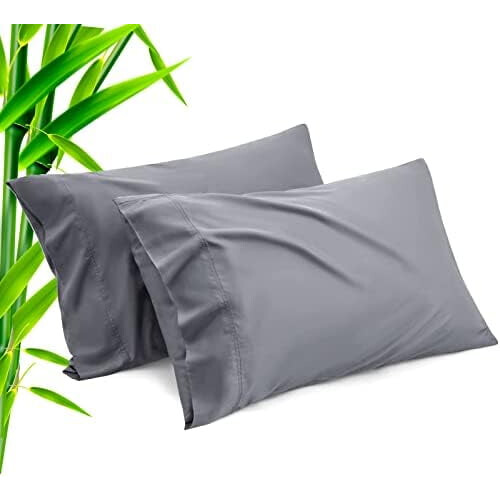 Conjunto de 2 fronhas tamanho Queen cinza-escuras, em rayon de bambu refrescante com fechamento tipo envelope, 50x75 cm (20x30 polegadas).