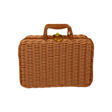 Light Brown Wicker Picnic Basket with Handle, Imitation Metal Lock & Rattan Storage Box – Compatible with Camping & Travel