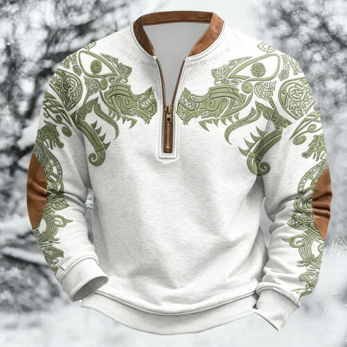 Age Norse Mythology Midweight Pullover Sweater For With Half Zip Neck Design
