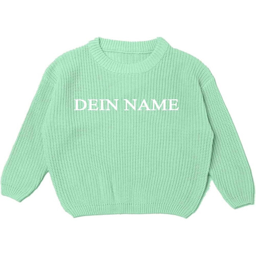 Mädchenpullover, Kinderpullover mit Namensstickerei, Strickpullover, Winterkleidung für Jungen und Mädchen, Herbstpullover, Z04 Hellgrün, 3-4