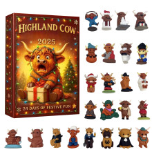 Calendrier de l'Avent Vache – Compte à rebours de Noël de 24 jours avec figurines de vaches en gel souple 3D, décorations pour sapin et boîte