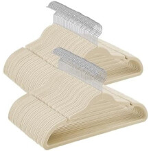 Lot de 100 cintres en velours, antidérapants avec encoches pour les épaules et barre pour pantalons, crochet pivotant à 360, gain de place –