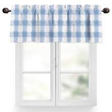 Cantonnière rustique bleue à carreaux aquarelle, 107 x 46 cm, style campagnard, passe-tringle, voilage, 1 panneau — Compatible avec les tringles