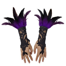 Dameshandschoenen zonder vingers, zwart kant en met veeraccent – Accessoires voor gemaskerde bals, Halloween, gala's en avondfeesten