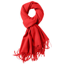 Cachecol feminino AWZXDE de cor sólida, macio, quente e grosso para o inverno, confortável e com franjas clássicas, na cor vermelha.