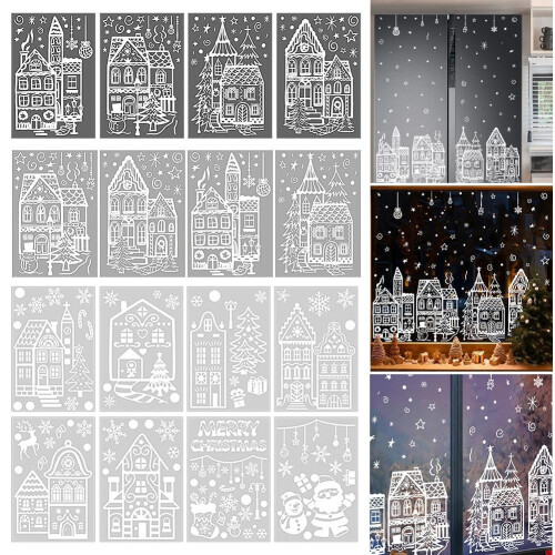 Christmas Window Clings White Winter Glass Decals 4 Sheets