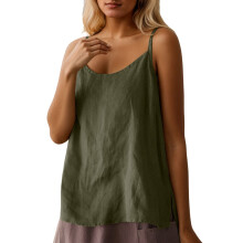 Damen-Leinen-Tanktop, lockeres Boho-Camisole, rein grünes Freizeittop für Alltag und Ausgehen, XL, passend zu Sommer-Styles