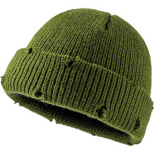 Unisex warme Strickmütze im Hip-Hop-Stil, lässige Strickmütze mit Rissen