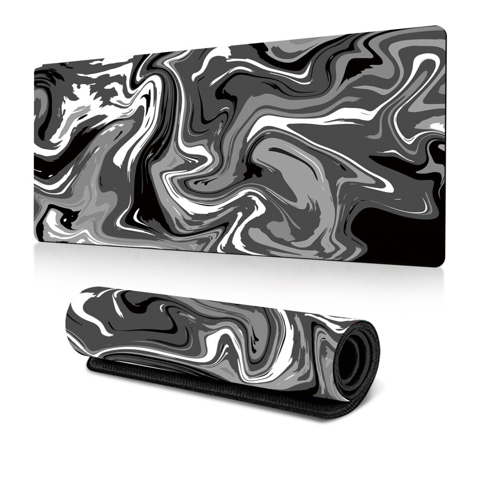 Abstract B&W Marble Fluid Wave Gaming Mouse Pad, Xl 31.5"X11.8", Stitched Edge, Rubber Sole – Compatible With All Keyboards & Mice 9558633928853
