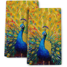 Lot de 2 torchons de cuisine Oiseaux bleus – Torchons botaniques, absorbants et décoratifs pour la vaisselle, le thé ou les mains, parfaits pour