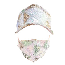 Baseballpet met pailletten en bijpassend gezichtsmasker, verstelbaar