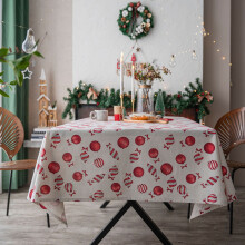 Rød godteri juleduk i bomull og lin, rustikk gårdshusstil, krøllfri og støvtett, rektangulær 140x200cm