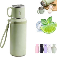 Bouteille isotherme 2 en 1 en acier inoxydable avec couvercle anti-fuite et gobelet, large ouverture, conserve les boissons chaudes et froides
