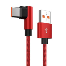 Cabo USB-C em ângulo reto de 90 com revestimento em nylon trançado, compatível com USB-A e USB-C de 66W para carregamento rápido de celulares