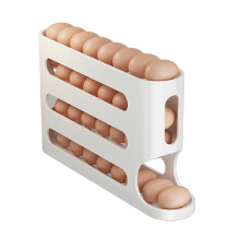 Dispensador de huevos de 4 niveles para refrigerador, con ruedas, ahorra espacio y capacidad para 30 huevos. Compatible con refrigeradores estándar.