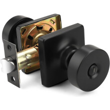 Bedroom Door Knobs Interior, Privacy Keyless Door Handles for Bedroom or Bathroom, 1 Pack Square Panel Door Knob in Matte Black Finish