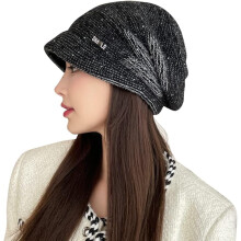 Gorro folgado de tricô com aba, elegante, para quimioterapia, chapéu de inverno folgado feminino.