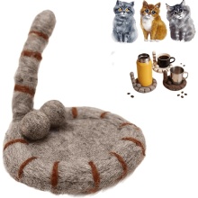 Ensemble de sous-verres en feutre à motif de fesses de chat – Faits main, protège-tables mignons pour le café/thé, gris, cadeau pour les