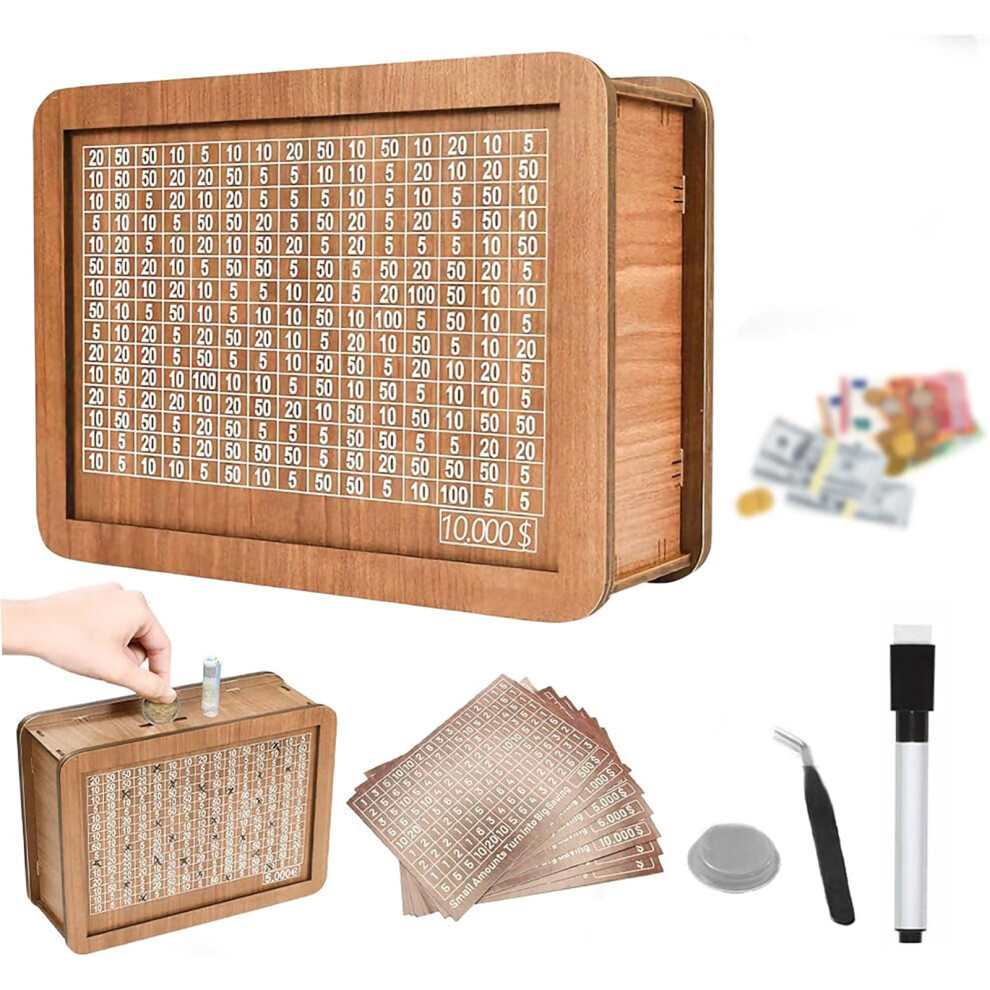 2026 New Wooden Money Box With Counter - Large Savings Challenge Box With Cash Coin Targets & Number Markings, Challenging Coin & Cash Money Box 9485826475194