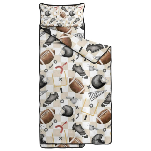 Football nap mat for toddlers with checkered pattern 1
