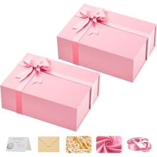 Grande boîte cadeau rose avec couvercle (lot de 2, 34,3 x 25,4 x 12,7 cm), fermeture magnétique – Idéale pour la Saint-Valentin, les