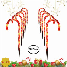 15" lysande gångmarkörer med polkagrismönster (10-pack) - Gånglampor med pålar för trädgård, uteplats och festliga entréer