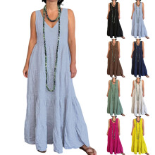 Damenkleid aus Leinenmischgewebe, ärmelloses Etuikleid mit V-Ausschnitt, atmungsaktiv und knitterarm – ideal für Sommer, Reisen, Strand und