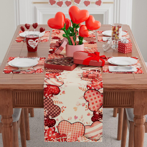 Valentine's Table Runner – Red Love Hearts, 5 Sizes 1