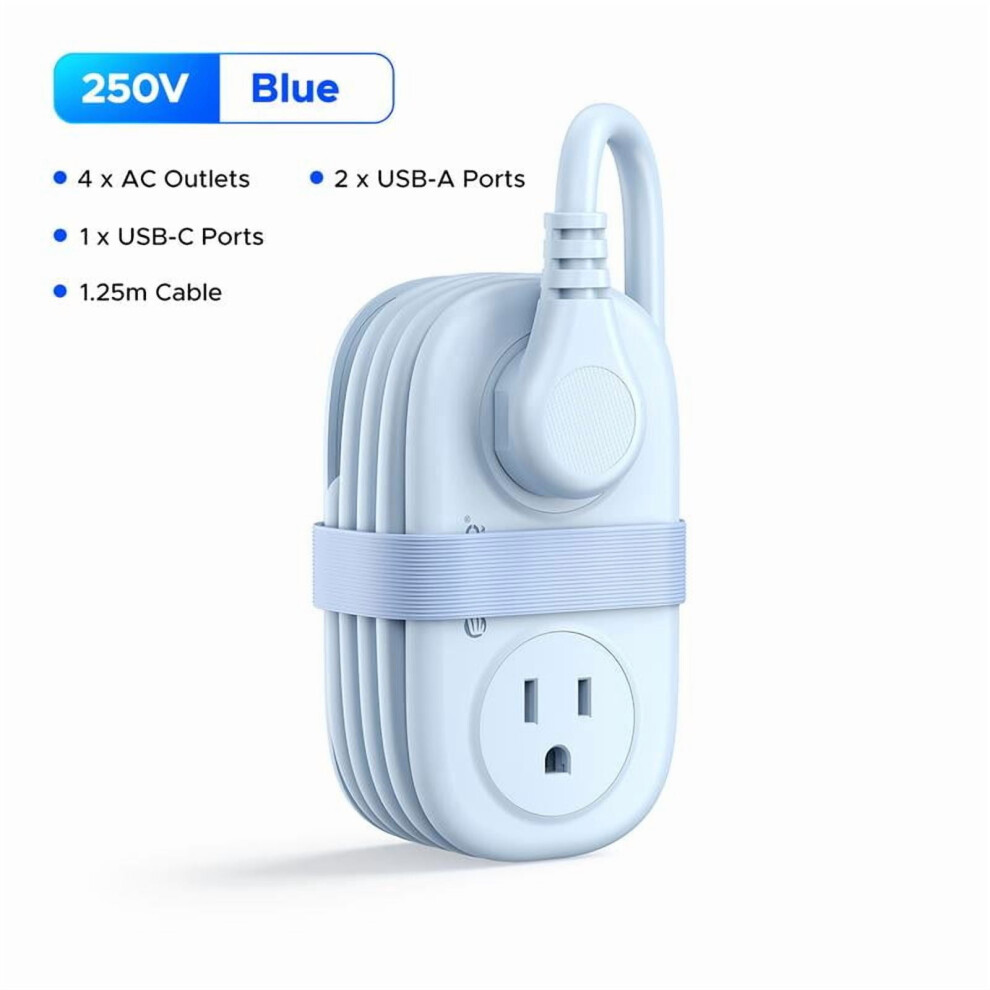 Orico Travel Power Strip: 4 Outlets + 3 Usb (1 Usb-C), 4Ft Cord, Compact & Cruise Approved 9399596582931