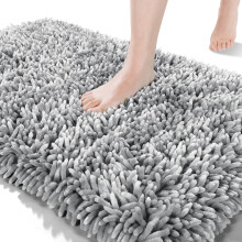 Harige chenille badmat, ultrazacht, absorberend, antislip, 24x17 inch, sneldrogend, voor badkamervloer, bad en douche, woondecoratie, lichtgrijs