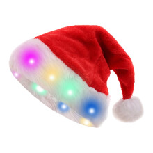 Vánoční ozdoby na stromeček, vánoční dekorace, plyšová svítící LED čepice Santa Claus, vánoční potřeby